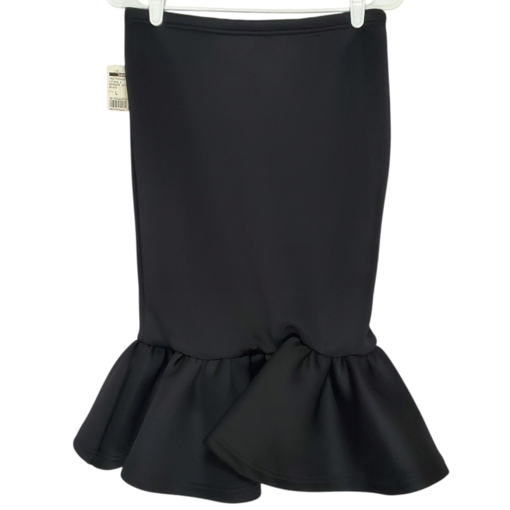 7624 * Mermaid Flounce Midi Skirt Black Size L NWT - Picture 2 of 8